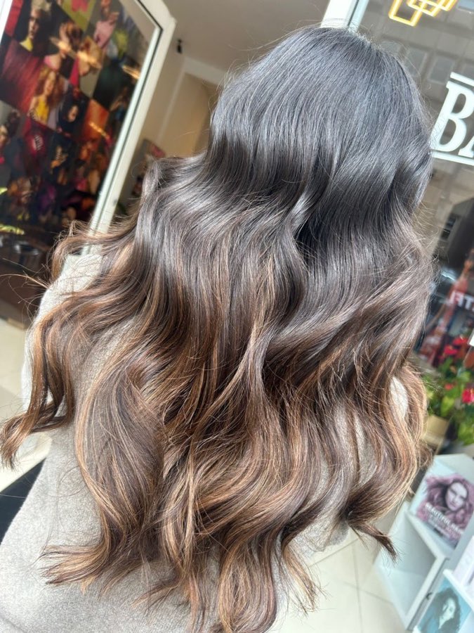 Brunette hair with caramel balayage ends, by Replay Hair & Beauty
