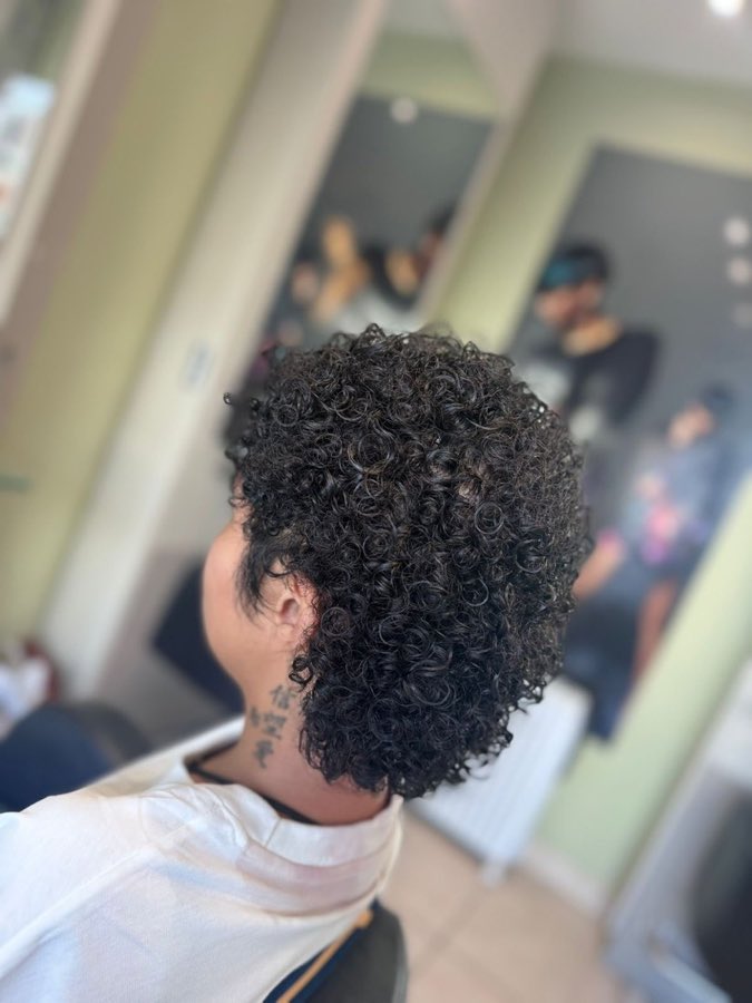 Short, defined natural curls after a curly cut, by Replay Hair & Beauty